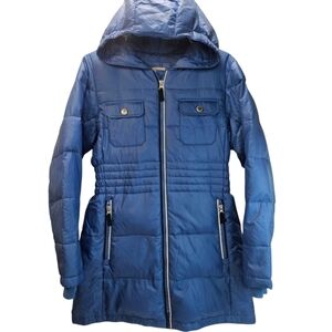 Land's End Long Down Packable Hooded Puffer Coat, Cornflower Blue, EUC, Sz XL16